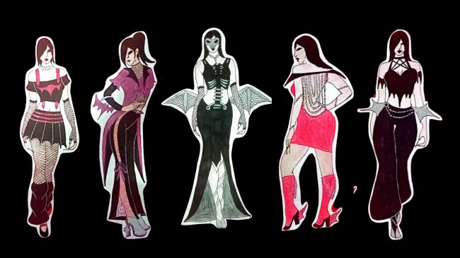 Croquis Croquis de mulheres usando roupas góticas