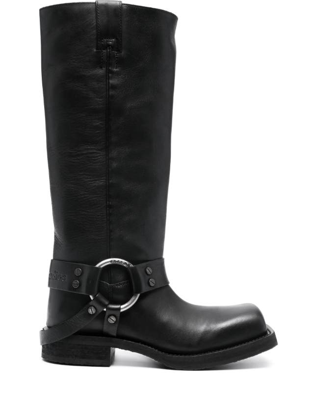 Bota de couro com fivela prateada e bico quadrado da Acne Studios