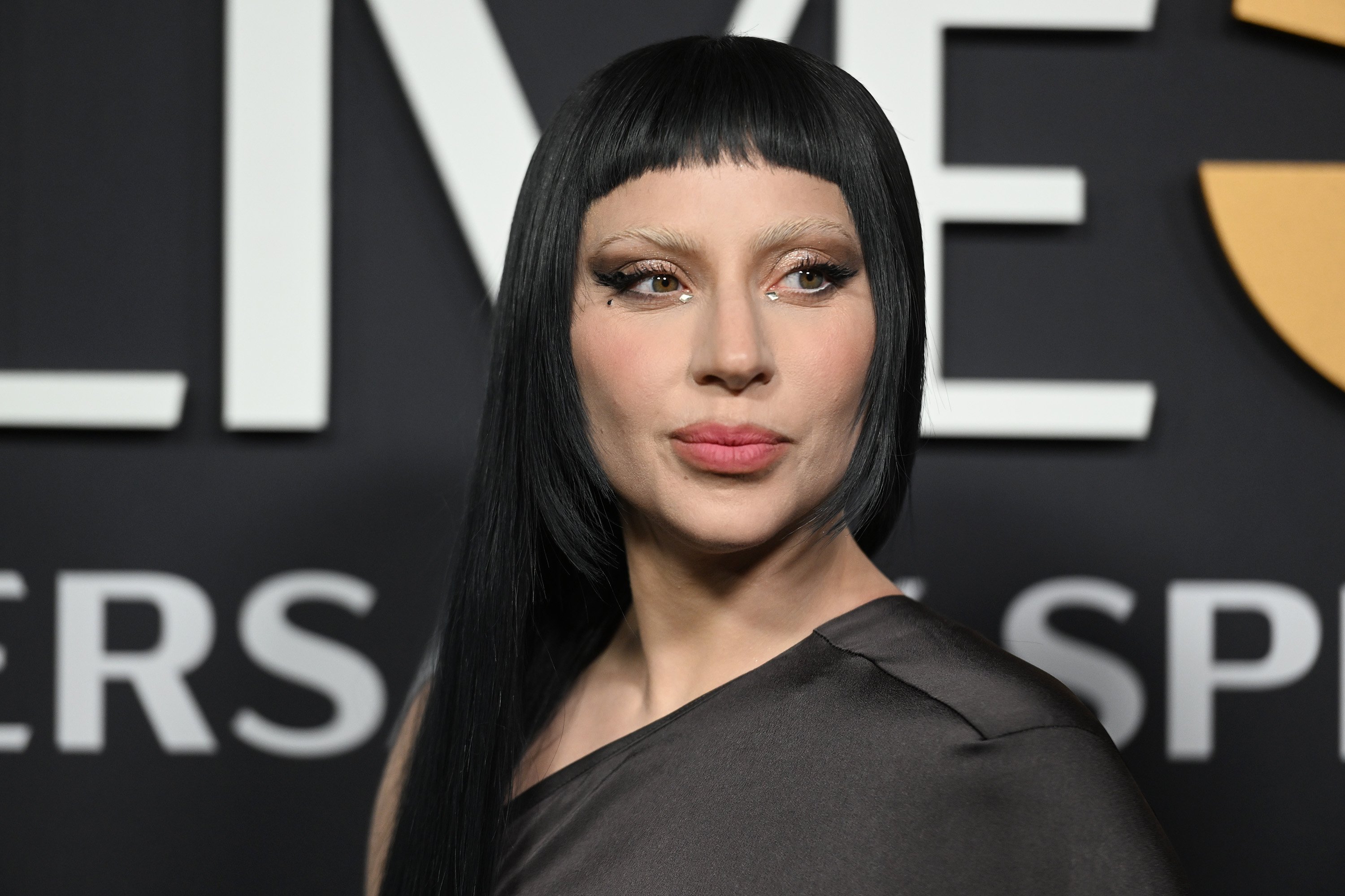 Lady Gaga posando para foto sorrindo levemente