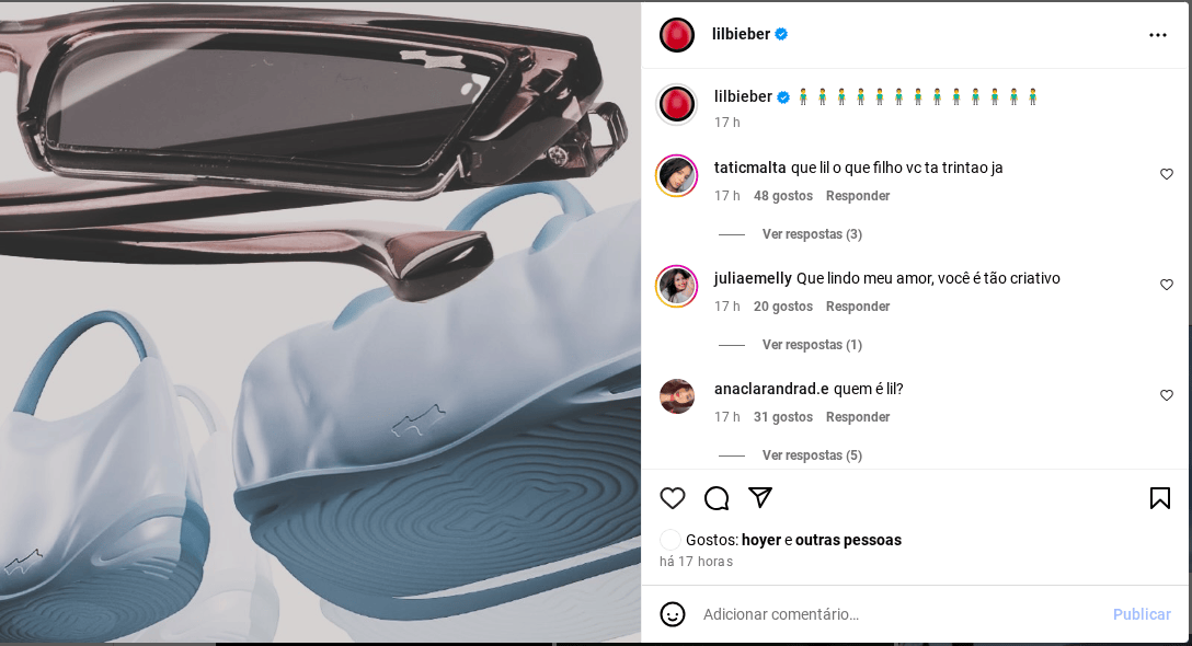 Imagem de um print do Instagram de Justin Bieber, em uma publicação onde os seguidores questionam a mudança do nome.