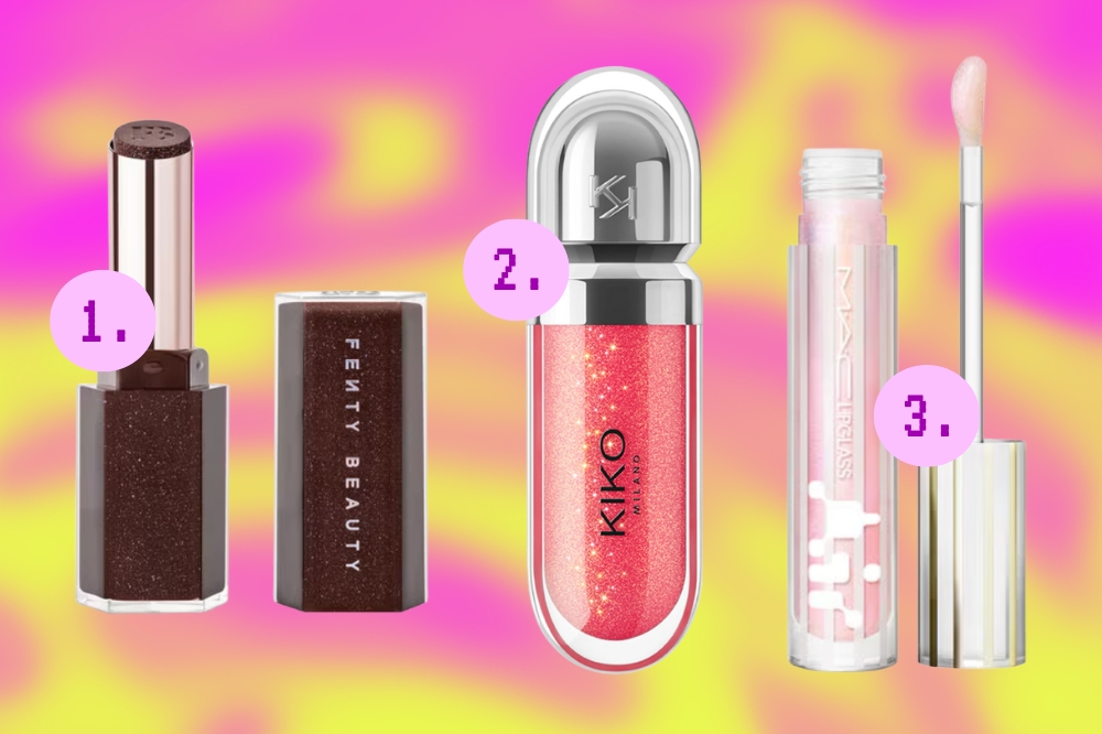 Opções de gloss labial com brilho