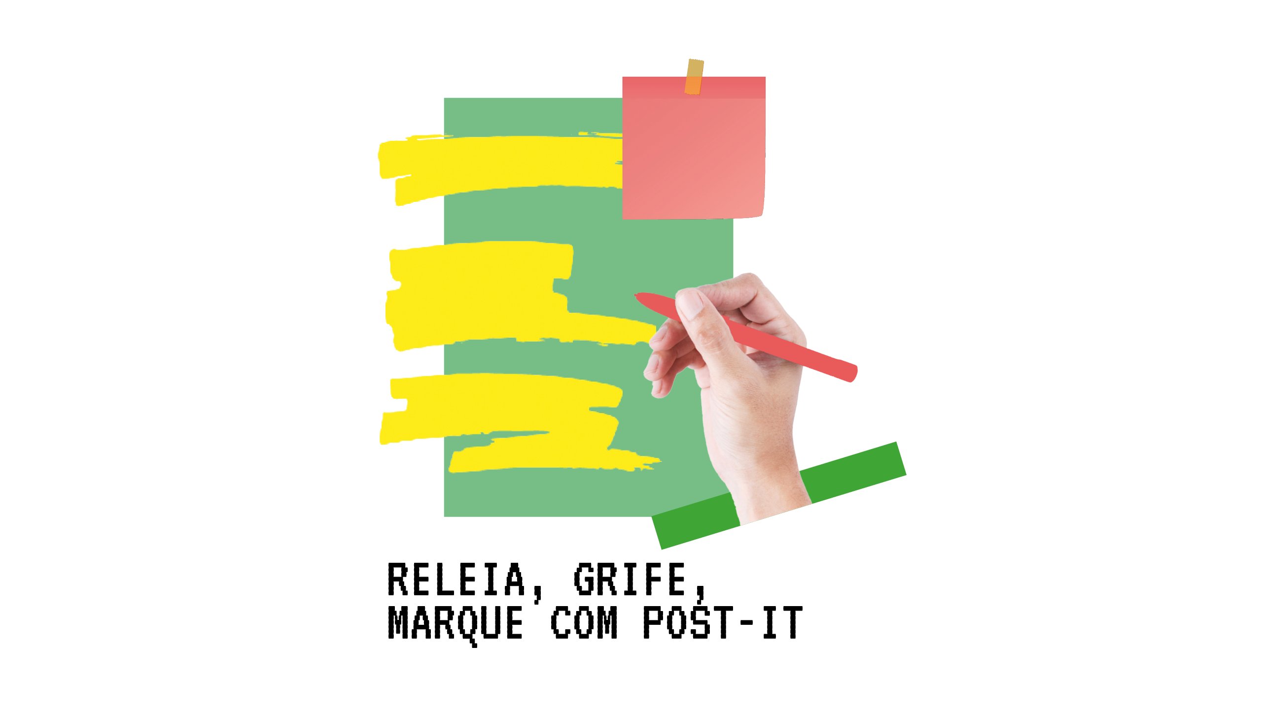 Mão escrevendo em uma folha colorida