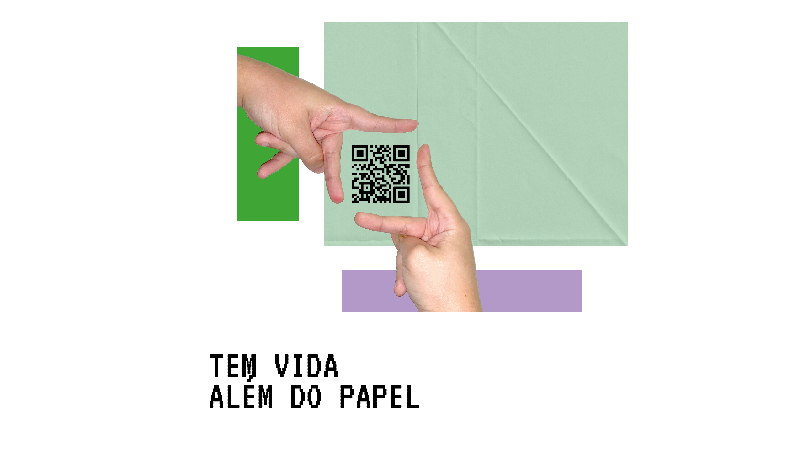Mãos ao redor de um QR code