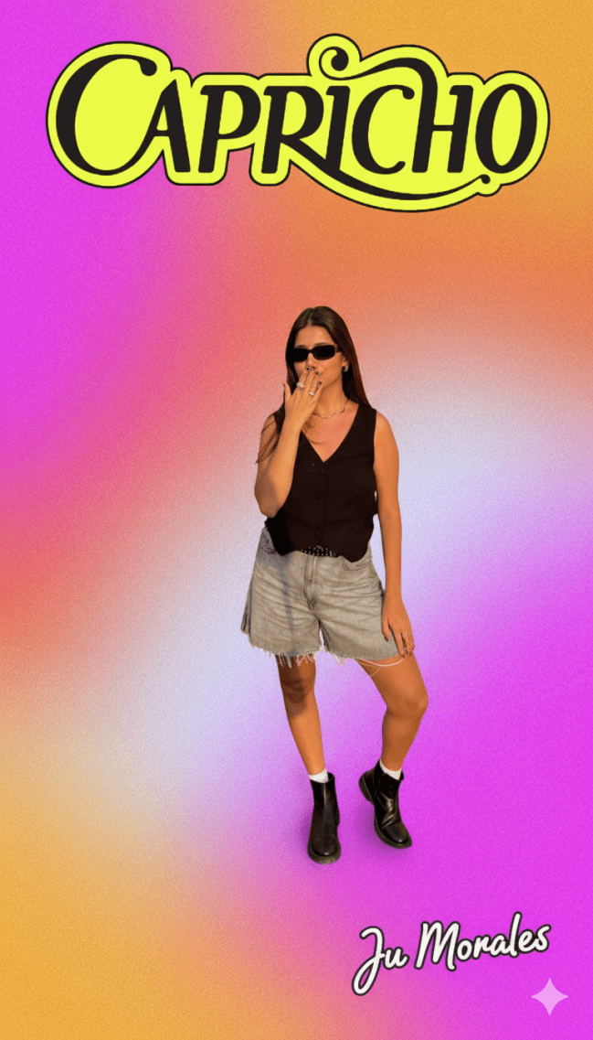 Fundo colorido com o logo da capricho e a foto