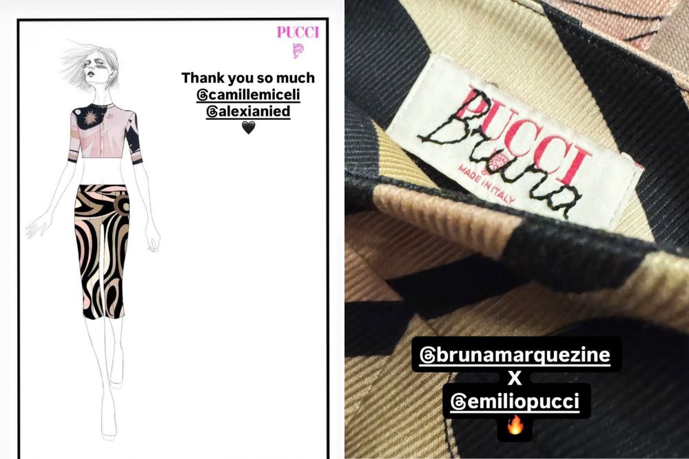 Look feito sob medida pela marca Emilio Pucci para a atriz brasileira Bruna Marquezine