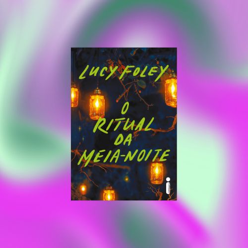 Capa do livro O Ritual da Meia-Noite em fundo degradê verde, azul e roxo